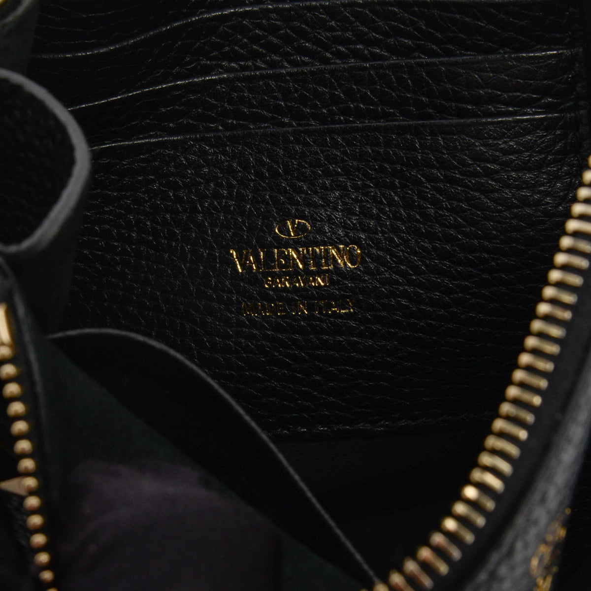 Valentino Black Grained Calfskin Rockstud Wristlet Pouch