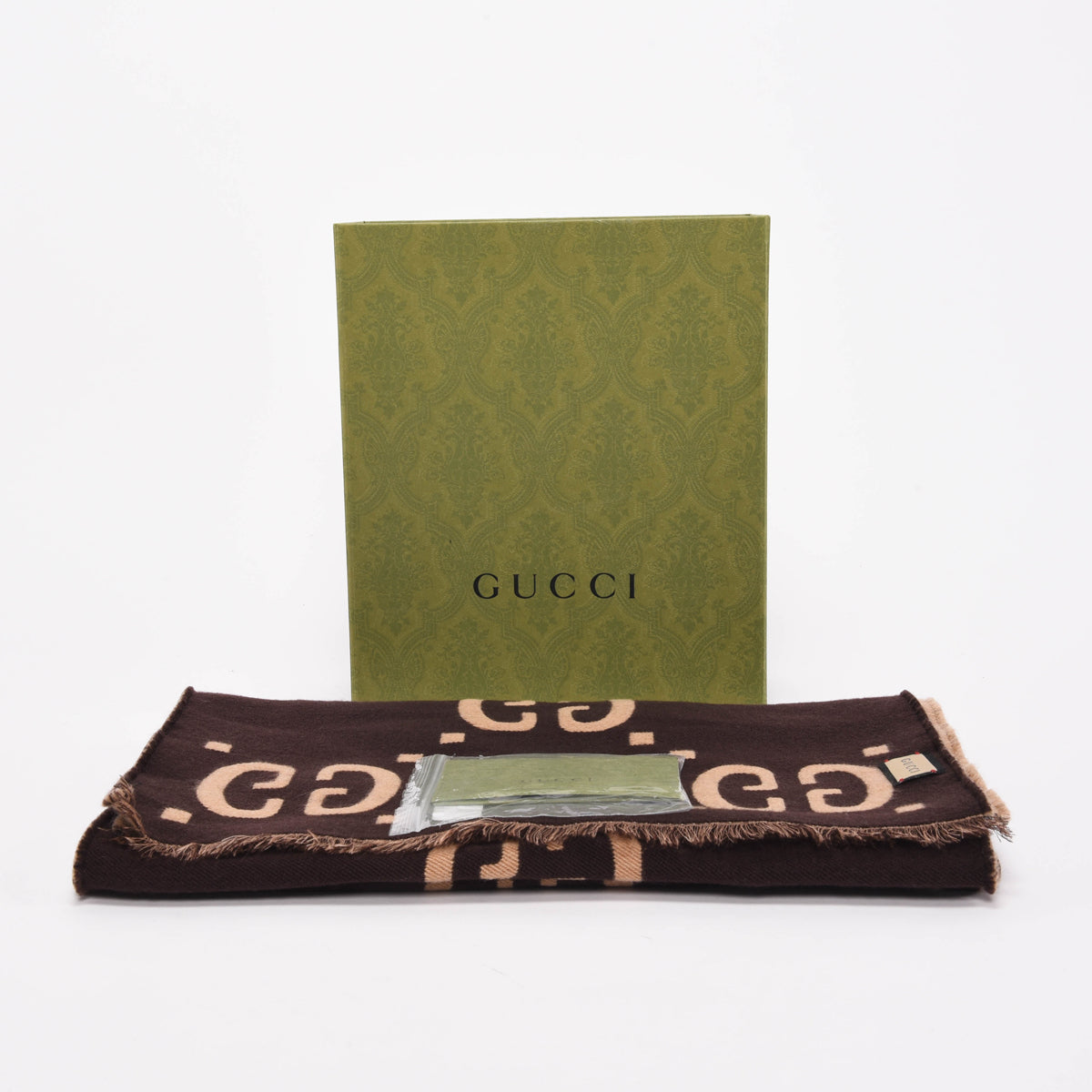 Gucci Beige & Brown Wool Silk GG Jacquard Scarf