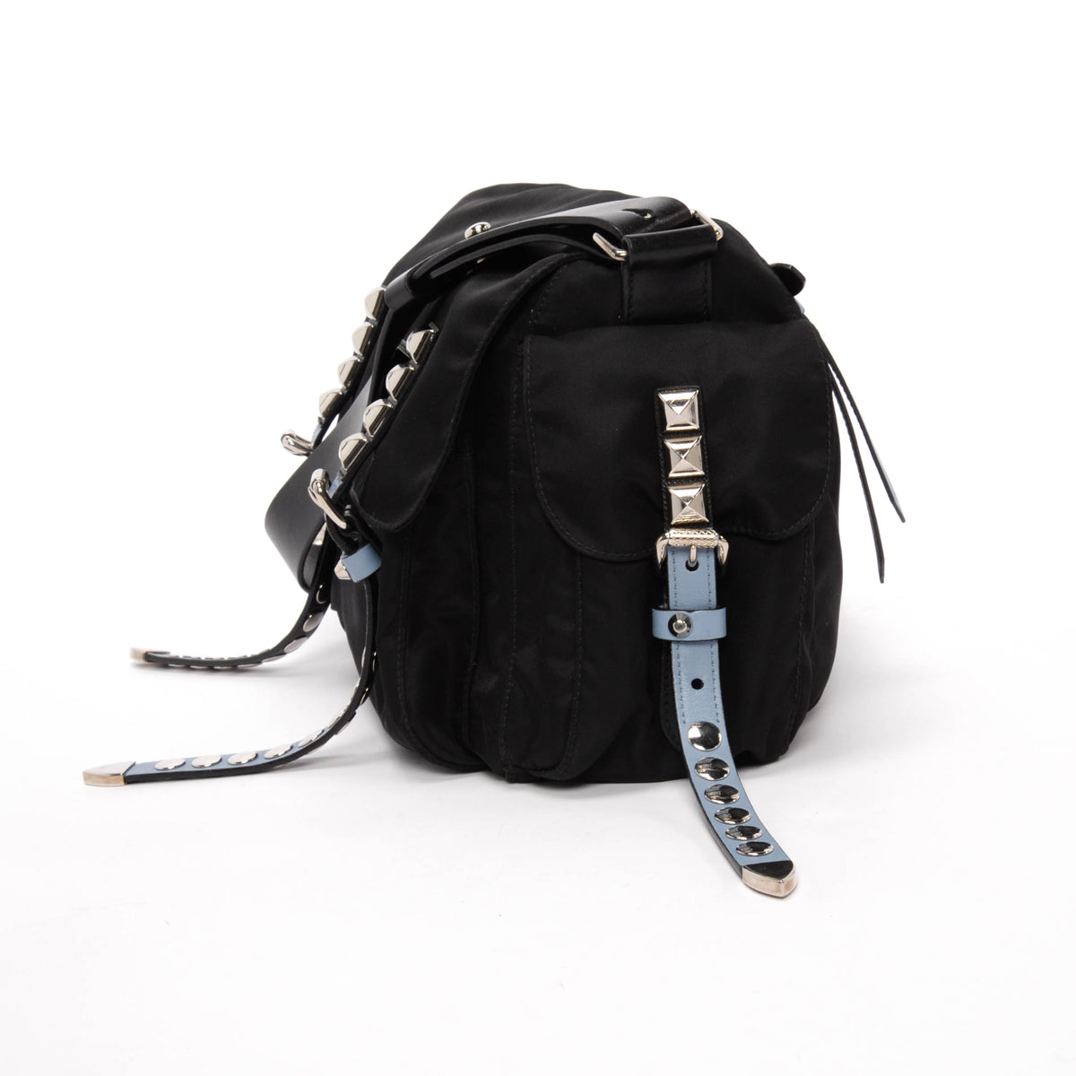 Prada Black Nylon New Vela Studded Messenger Bag