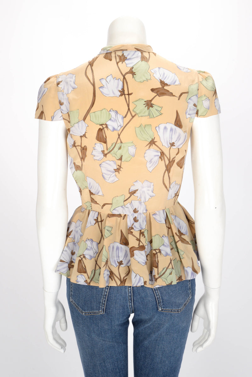 Prada Beige Silk Flower Printed Blouse IT 42