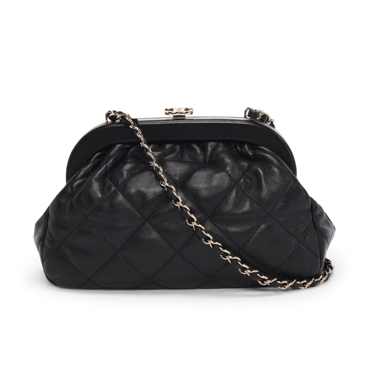 Chanel Black Quilted Lambskin CC Kisslock Clutch