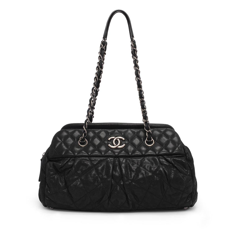 Chanel Black Iridescent Calfskin Chic Quilt Bowling Bag