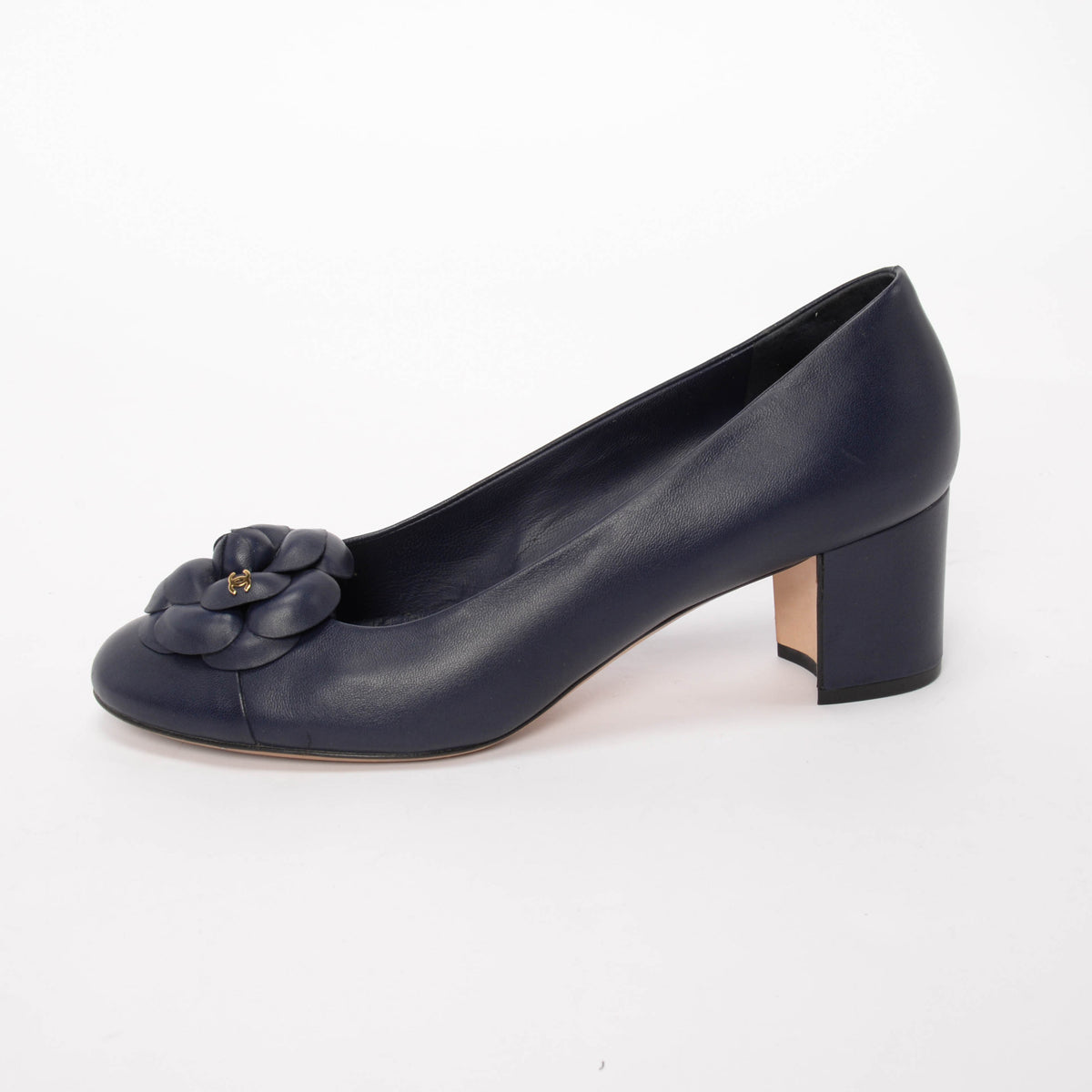 Chanel Navy Lambskin Camellia Pumps 40.5