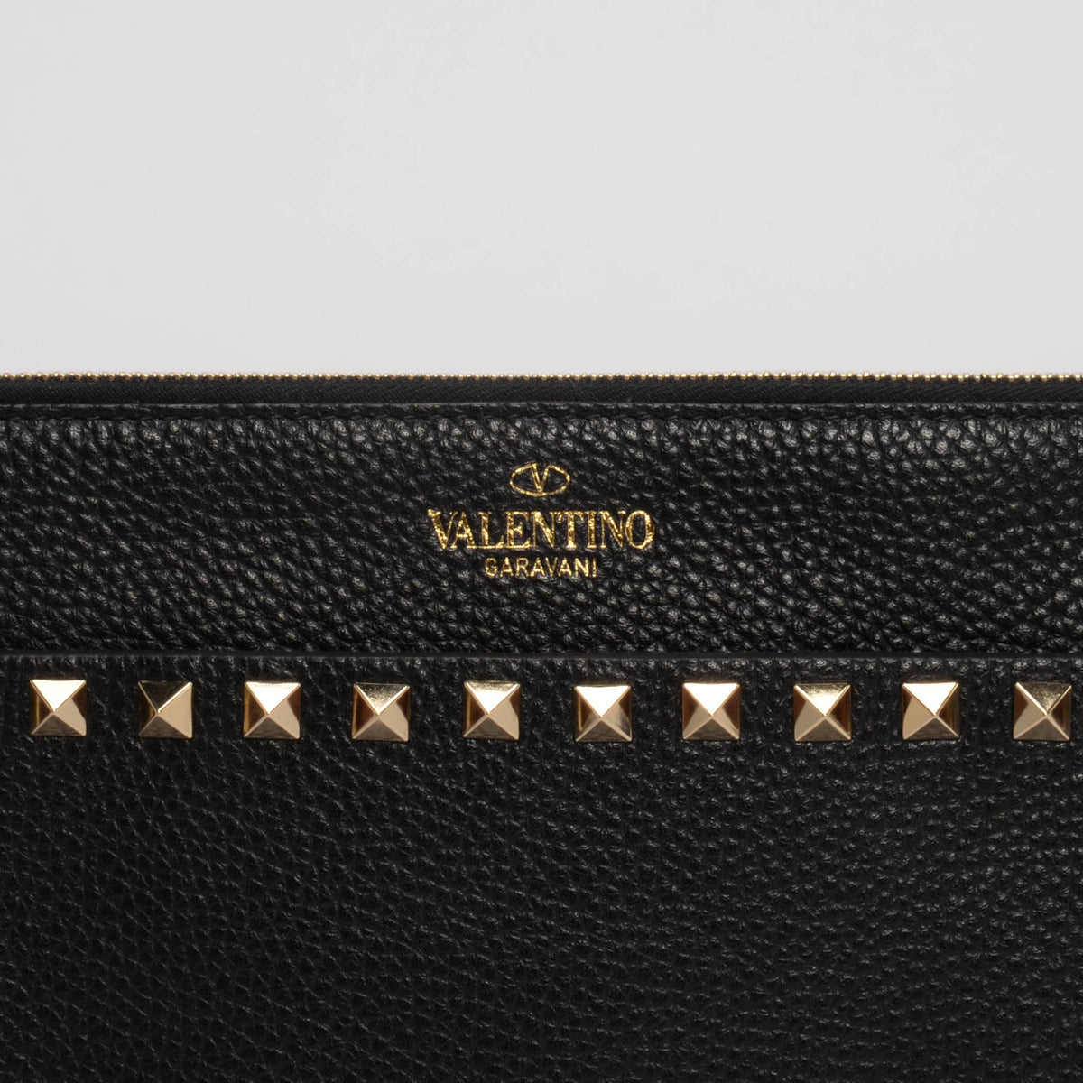Valentino Black Grained Calfskin Rockstud Wristlet Pouch