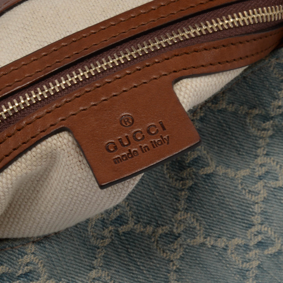 Gucci Tan Leather & GG Denim Medium New Jackie Bag