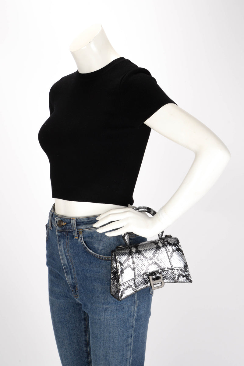 Balenciaga Silver Python Embossed Hourglass XS Bag