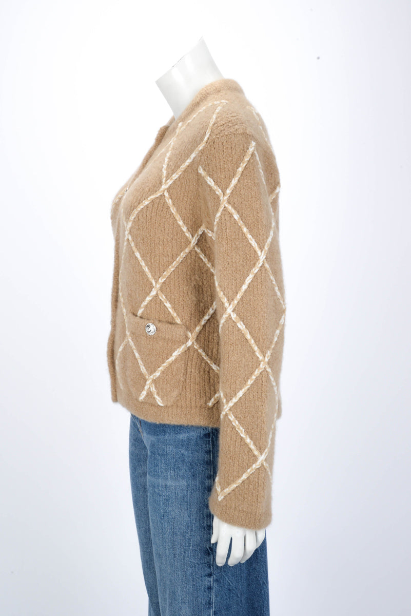 Chanel Beige Cashmere Diamond Quilted Cardigan FR 40