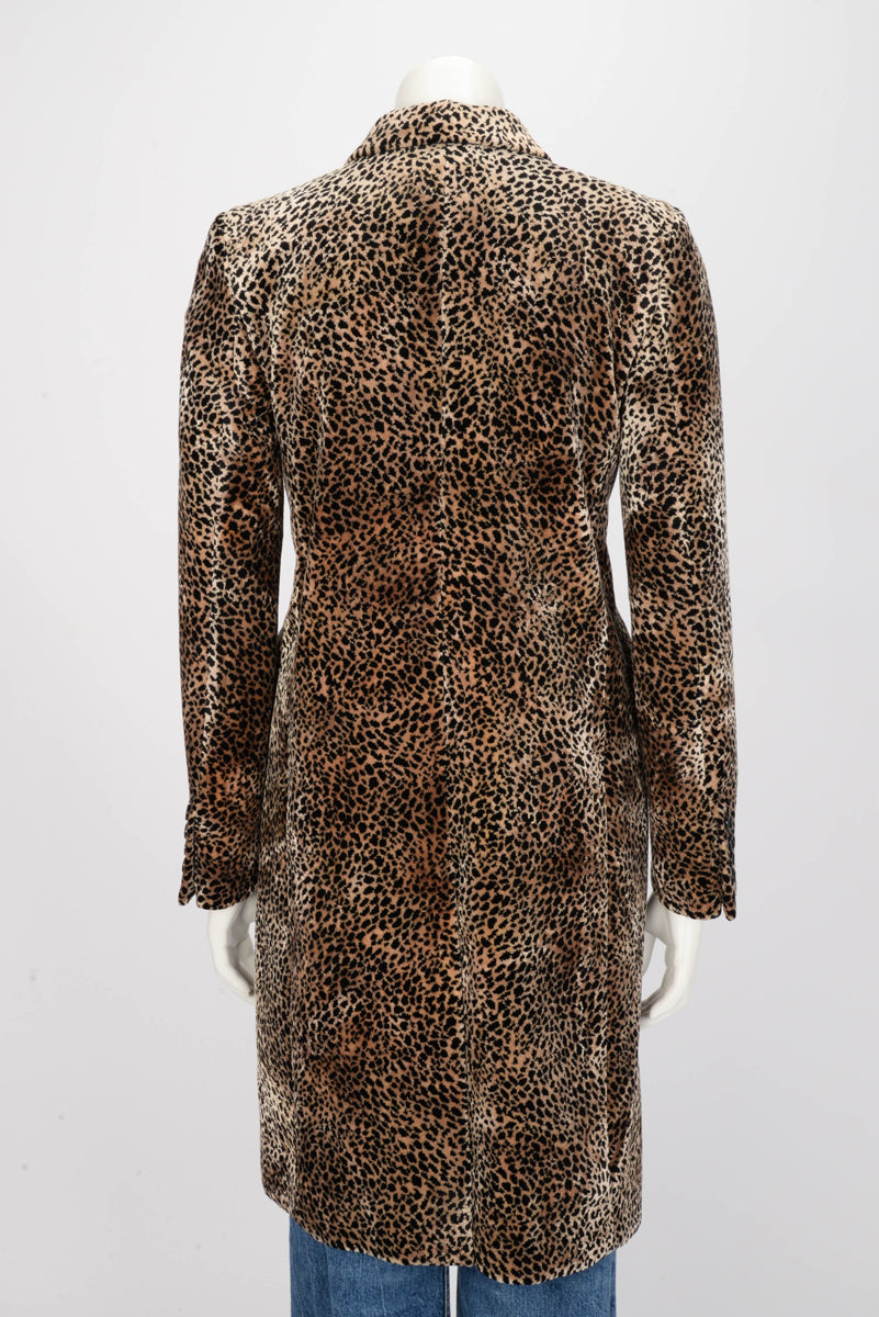 Saint Laurent Leopard Print Velvet Coat FR 36