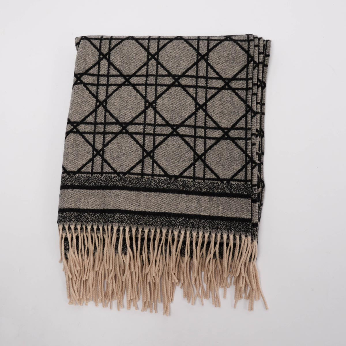 Dior Grey & Black Cashmere Cannage Poncho Shawl