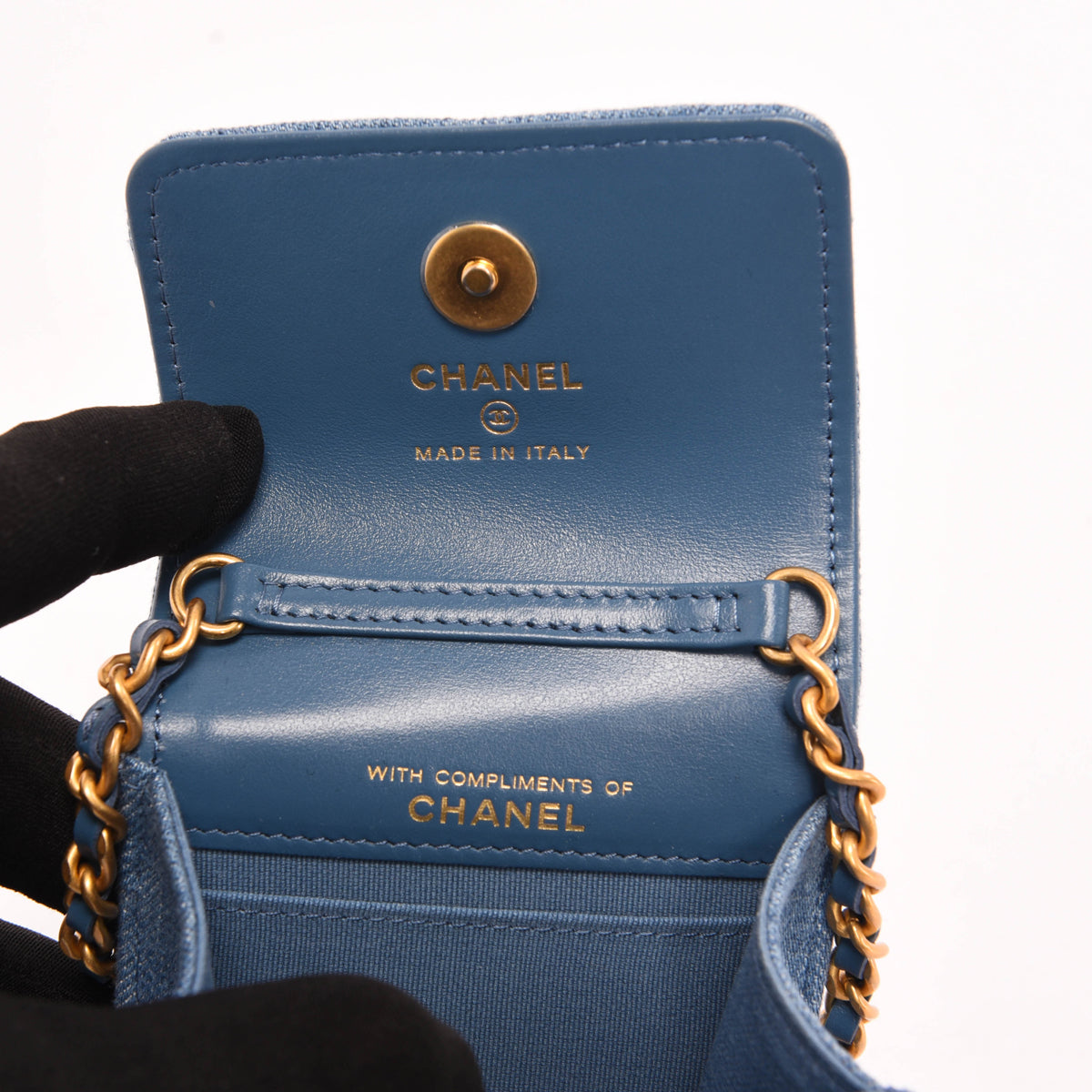 Chanel Blue Quilted Denim Flap Clutch With Chain