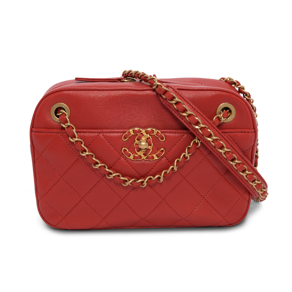 Chanel Red Quilted Lambskin Chain Infinity Camera Case