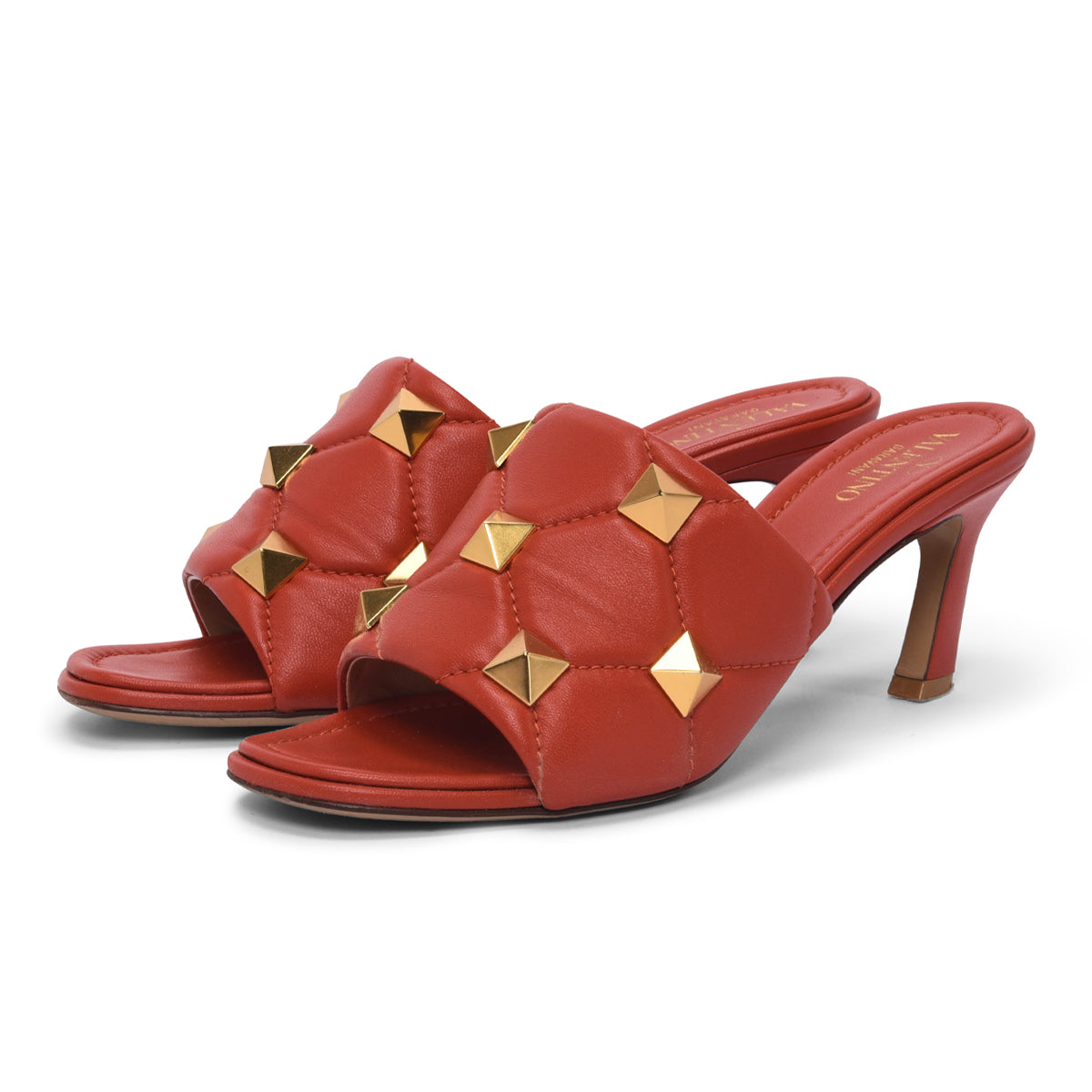 Valentino Amber Calfskin Roman Stud Mules 38