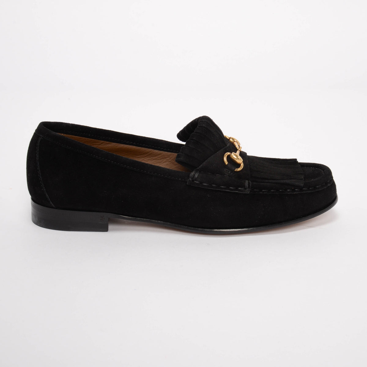 Gucci Black Suede Fringed Horsebit Loafers 36
