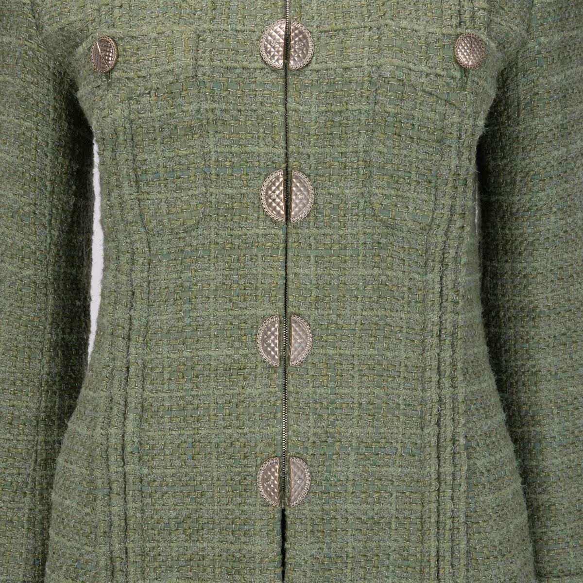 Chanel Sage Green Fantasy Tweed Zip Front Jacket FR 40