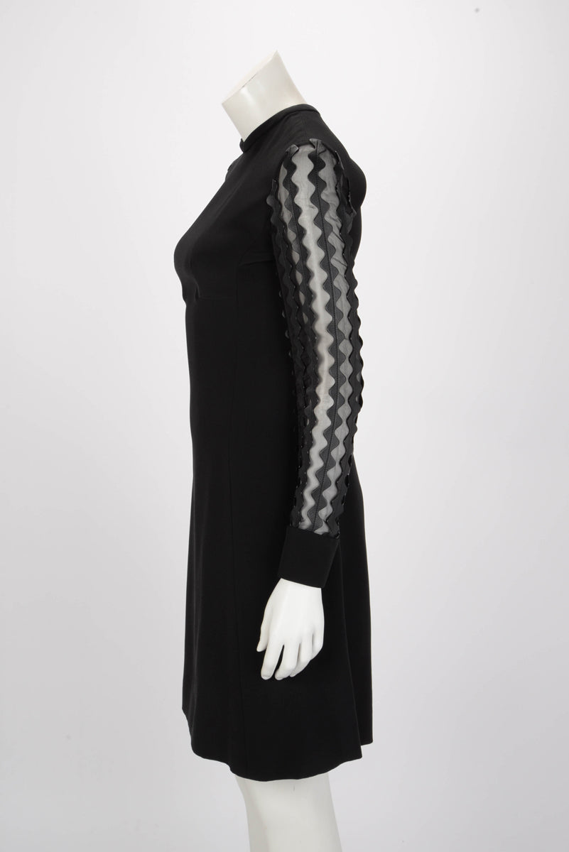 Louis Vuitton Black Silk & Leather Ric Rac Dress FR 34