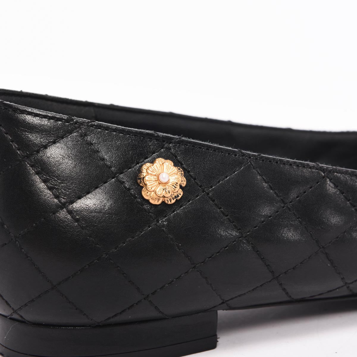 Chanel Black Quilted Camellia Charm Flats 37