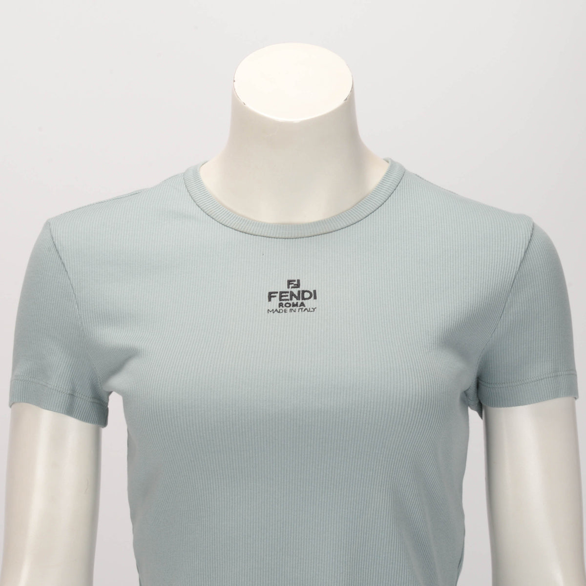 Fendi Blue Ribbed Cotton Logo Tee M