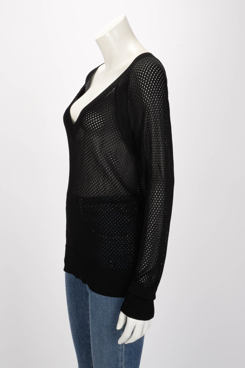 Gucci Black Lace Knit V-Neck Sweater L
