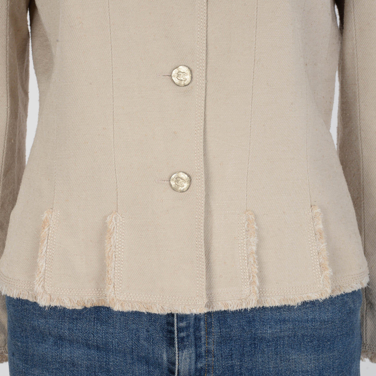 Chanel Ecru Raw Silk Frayed Edge Jacket FR 42