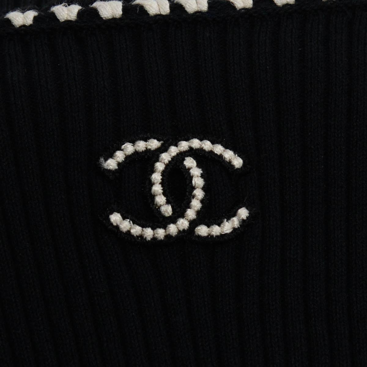 Chanel Black Knit CC Braided Trim Long Sleeve Top FR 44