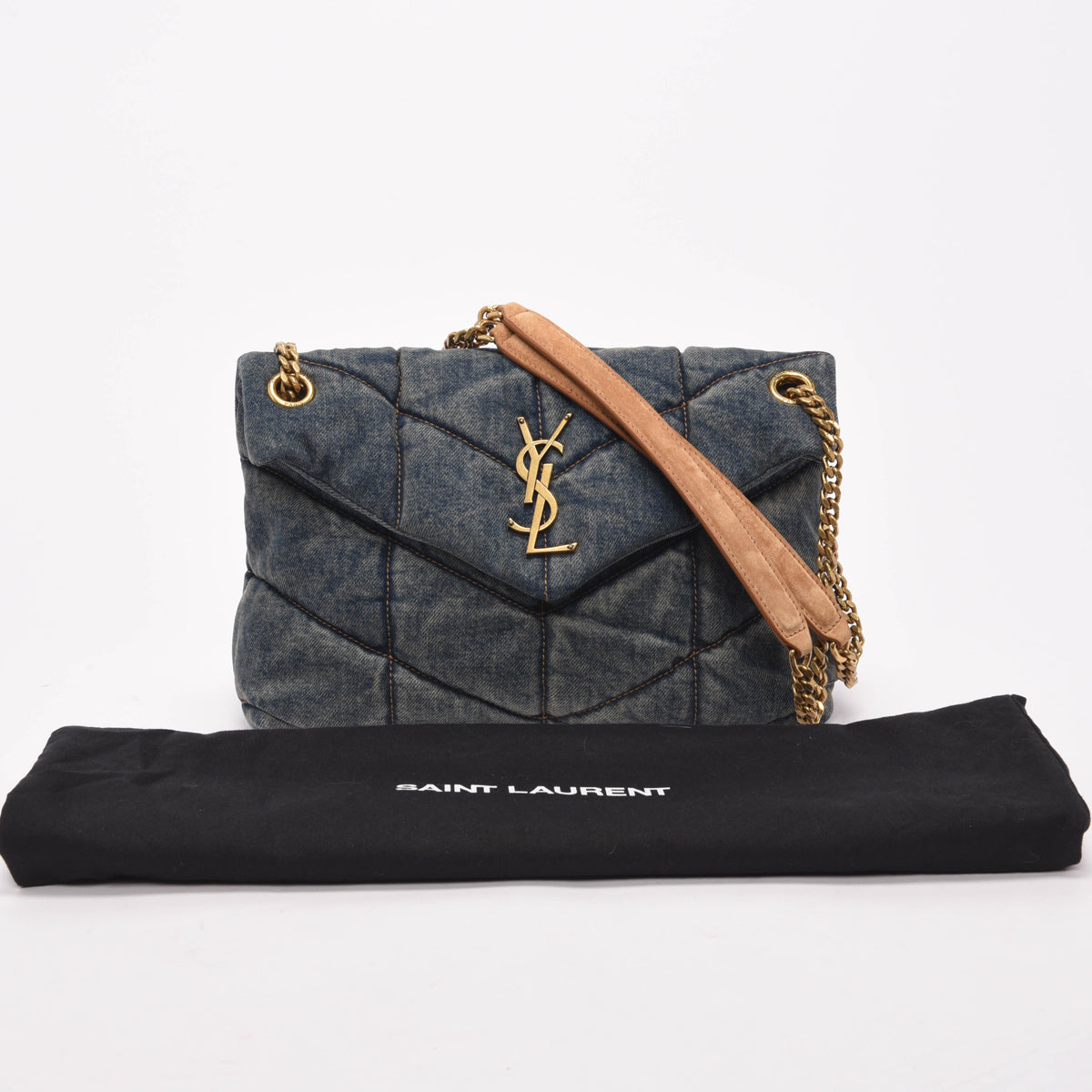 Saint Laurent Washed Blue Denim Small Puffer Lou Bag