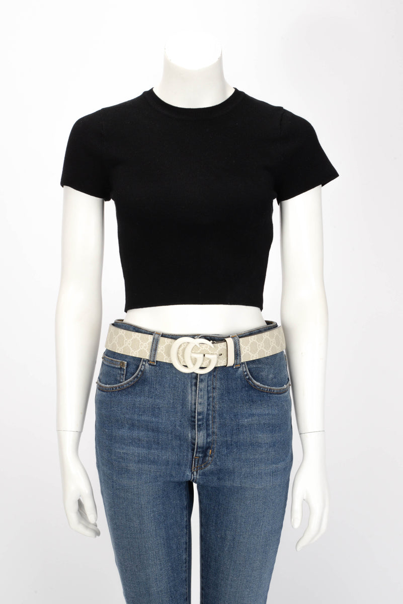 Gucci White GG Supreme Wide GG Marmont Belt