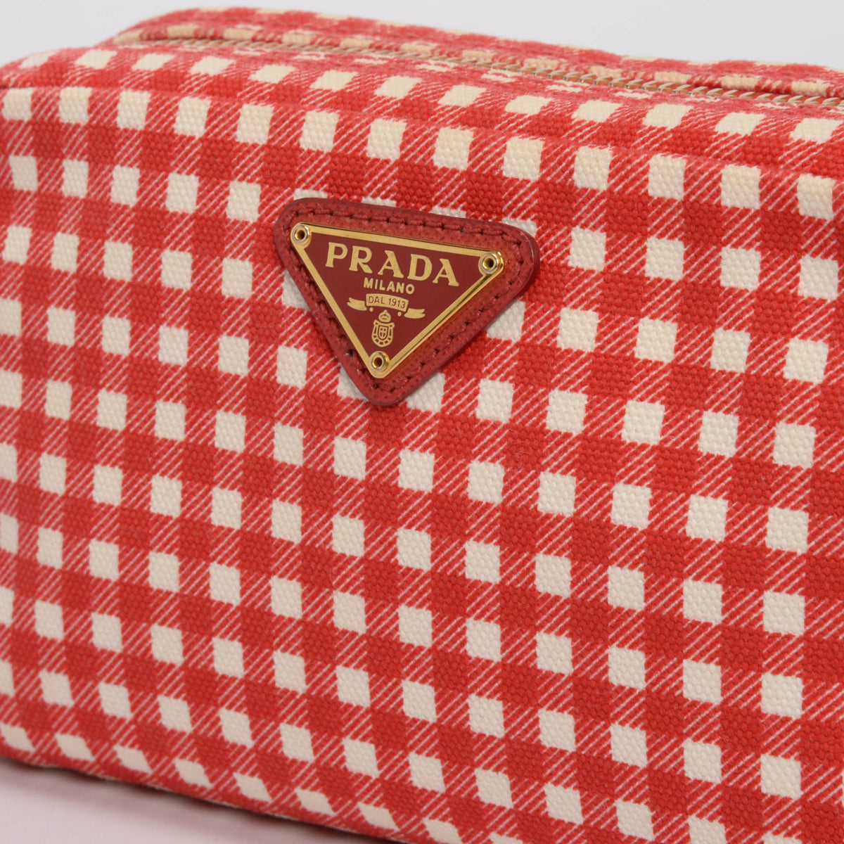 Prada Red & White Gingham Small Cosmetic Case