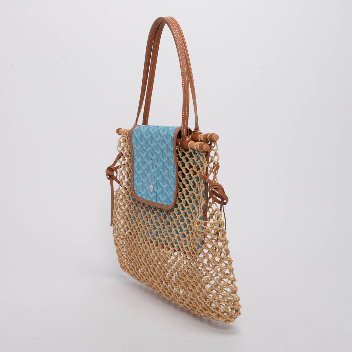 Goyard Turquoise Goyardine Canvas & Raffia Mesh Aligre Tote