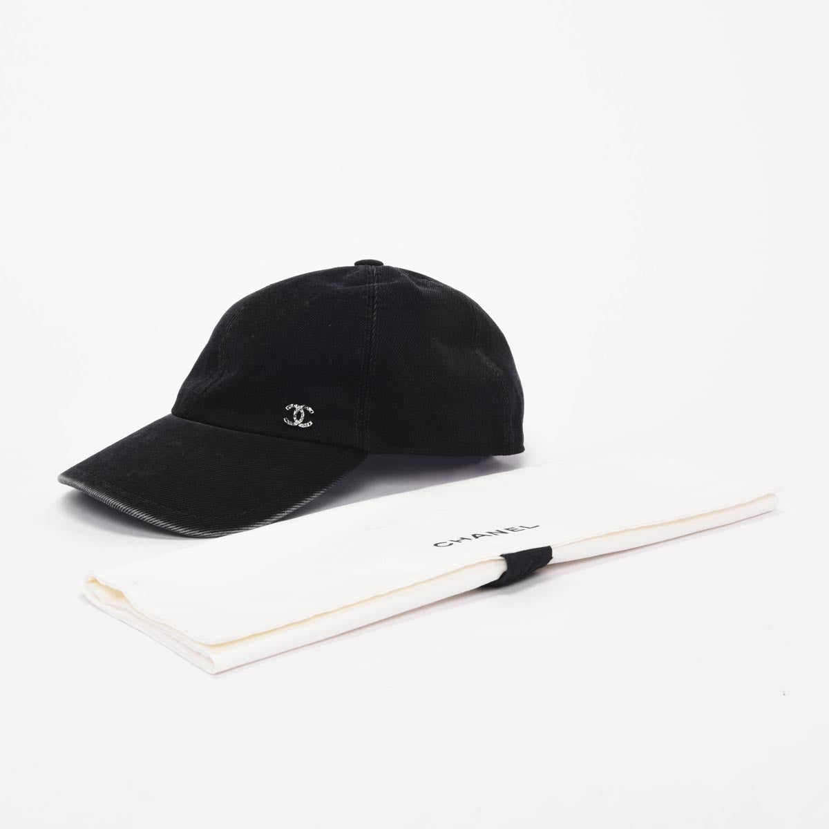 Chanel Black Denim Crystal CC Cap