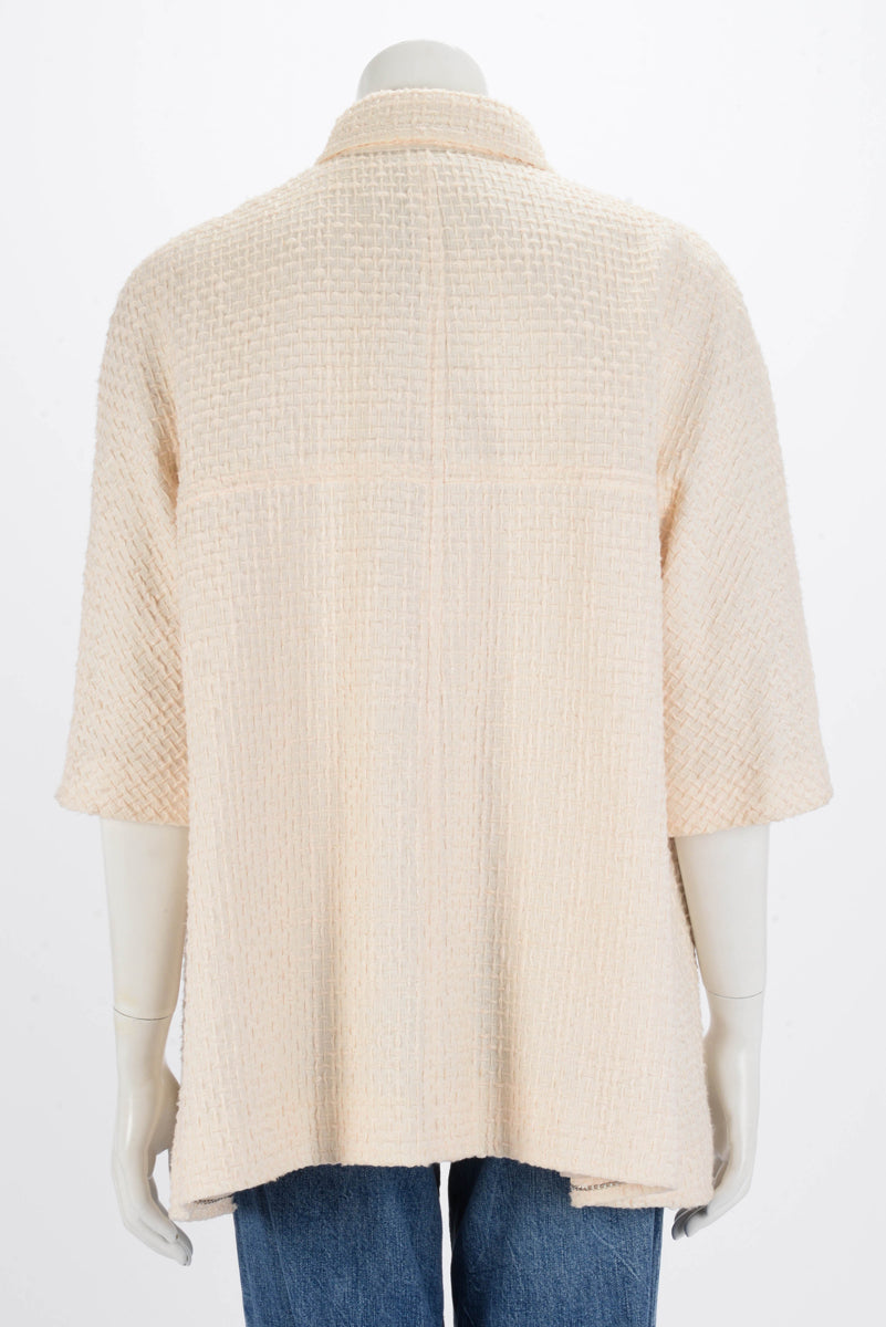 Chanel Cream Cotton Pearl Button Zip Up Jacket