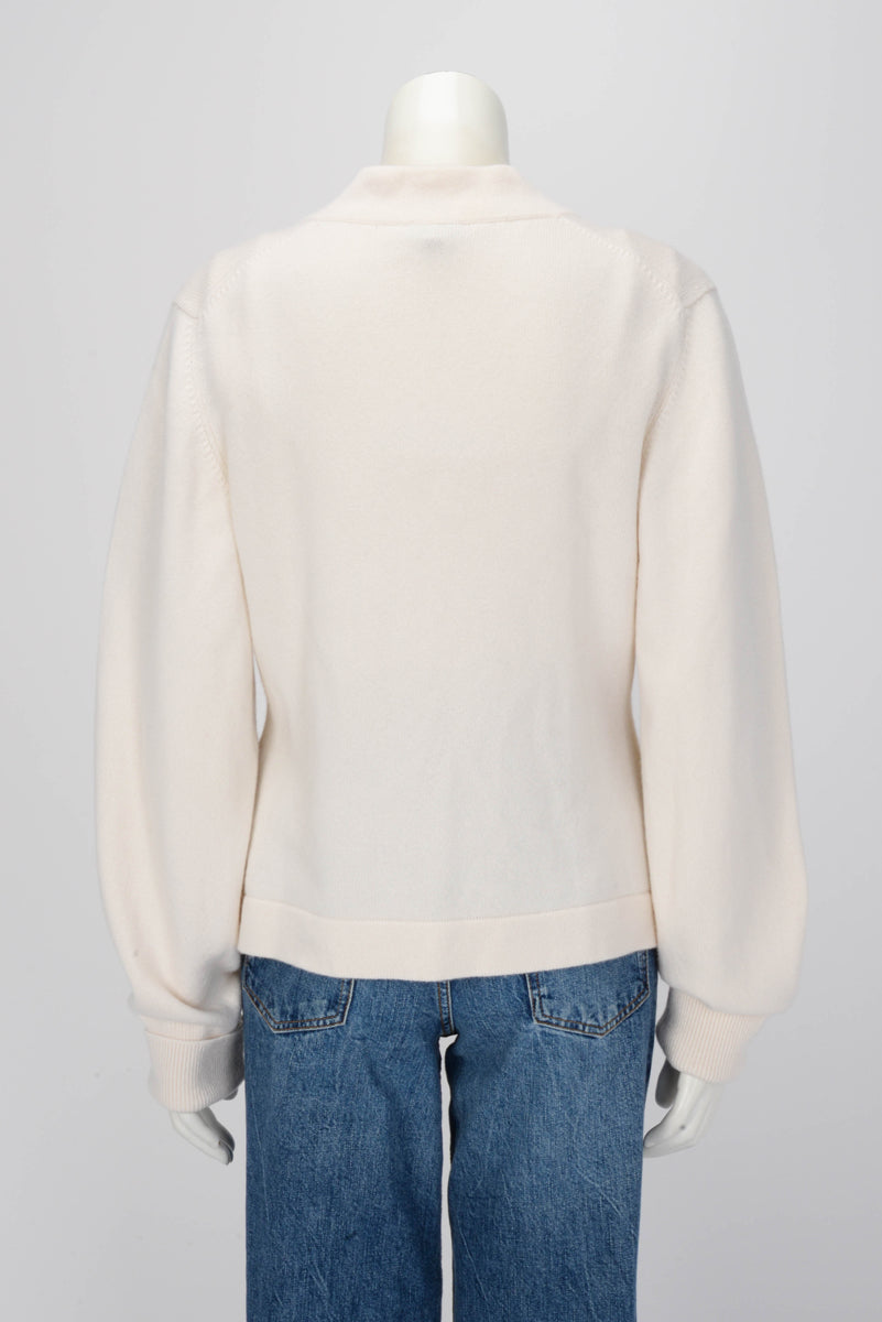Chanel Cream Cashmere 22A Embellished Button Cardigan FR 46
