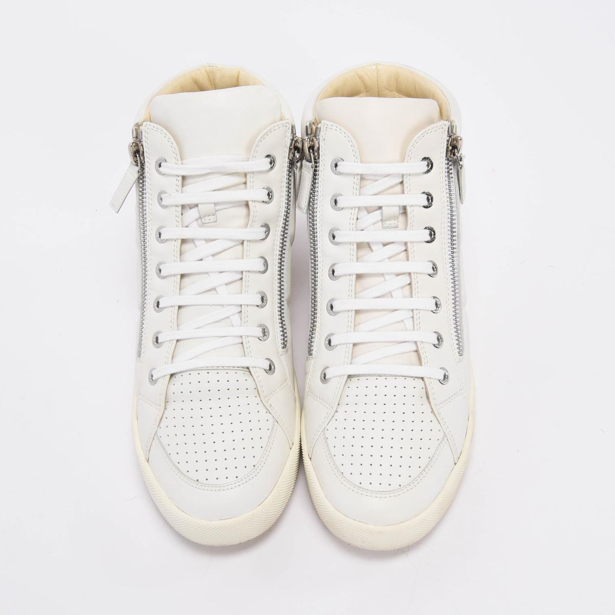 Chanel White Calfskin Side Zip High Top Sneakers 40