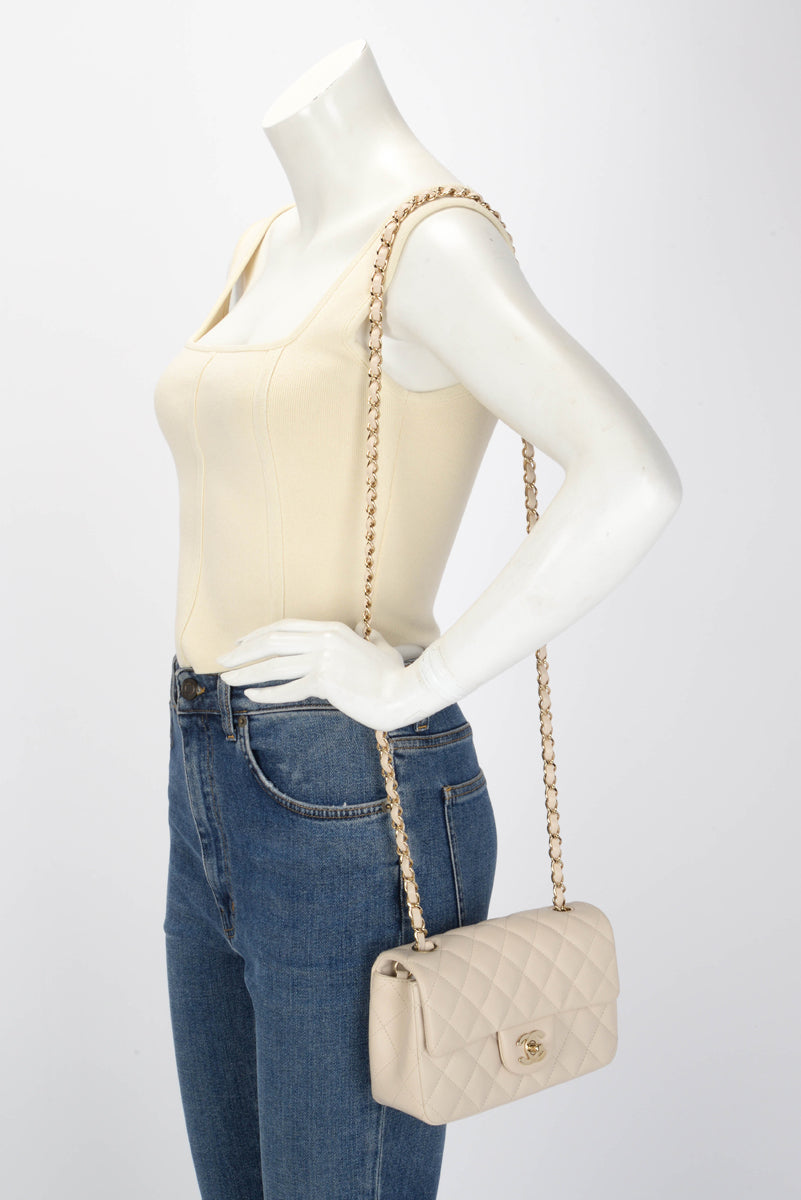 Chanel Ivory Lambskin Mini Rectangular Flap Bag
