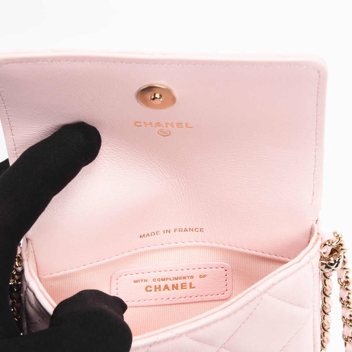 Chanel Light Pink Calfskin Clutch With Chain Wallet