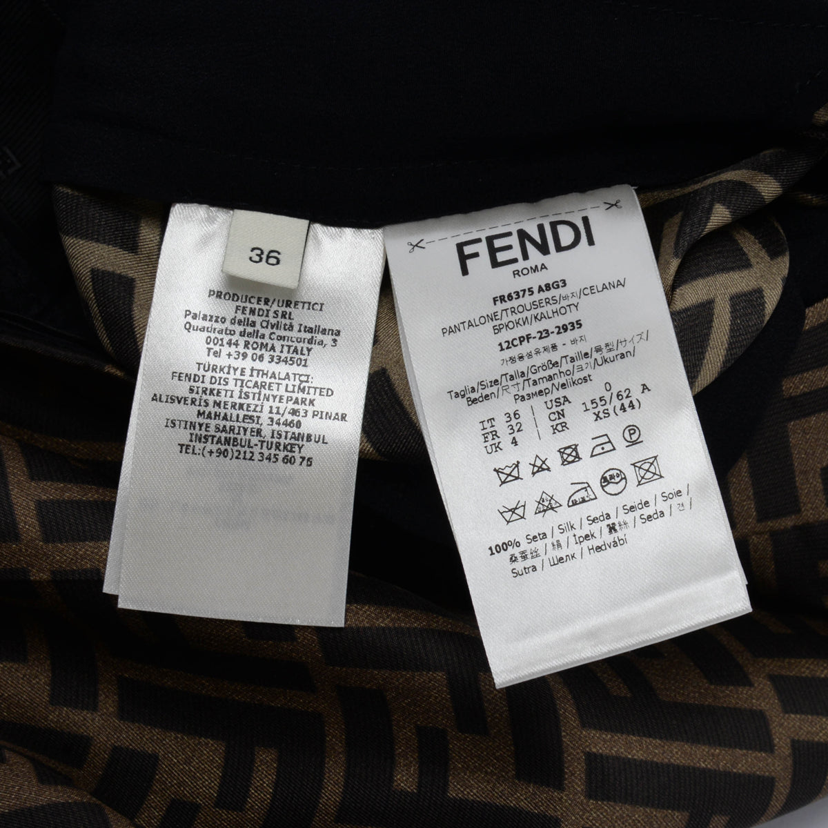 Fendi Tobacco Silk FF Monogram Pleated Pants IT 36