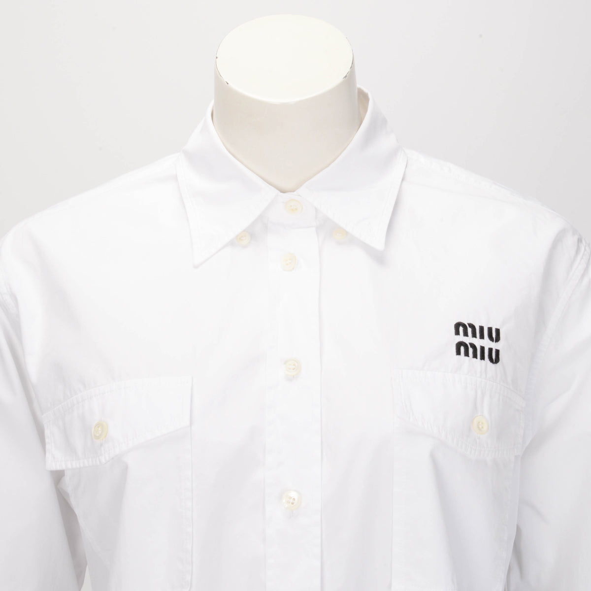 Miu Miu White Cotton Logo Embroidered Cropped Poplin Shirt IT 40