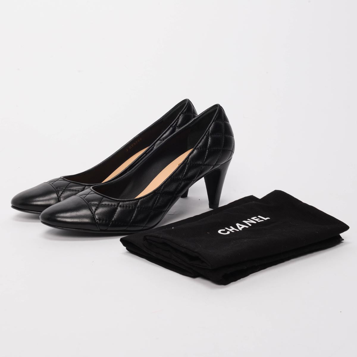 Chanel Black Quilted Lambskin Cap Toe Pumps 39.5