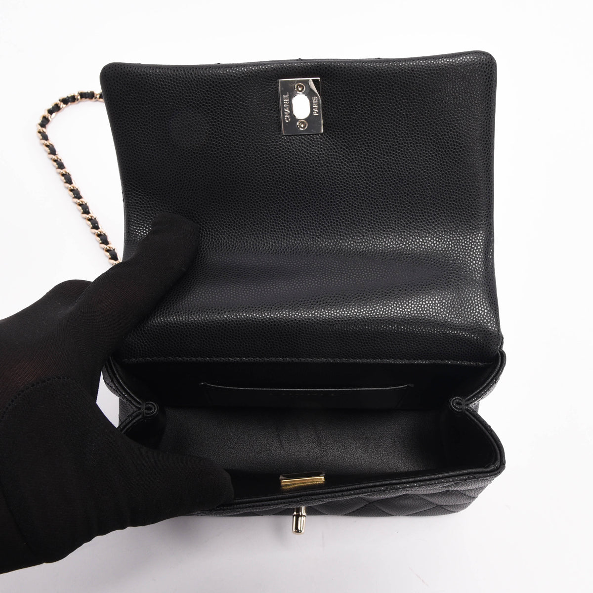 Chanel Black Caviar Coco Crush Mini Top Handle Bag