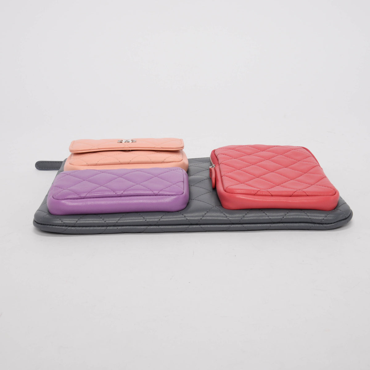 Chanel Grey Quilted Lambskin O-Case Multi Pouch