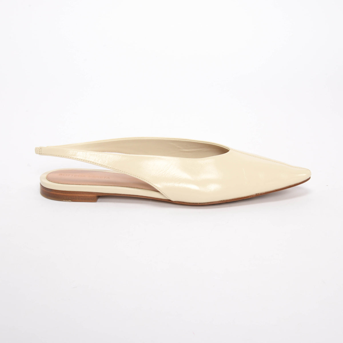 Bottega Veneta Ivory Shiny Calfskin Sofia Slingback Flats 41