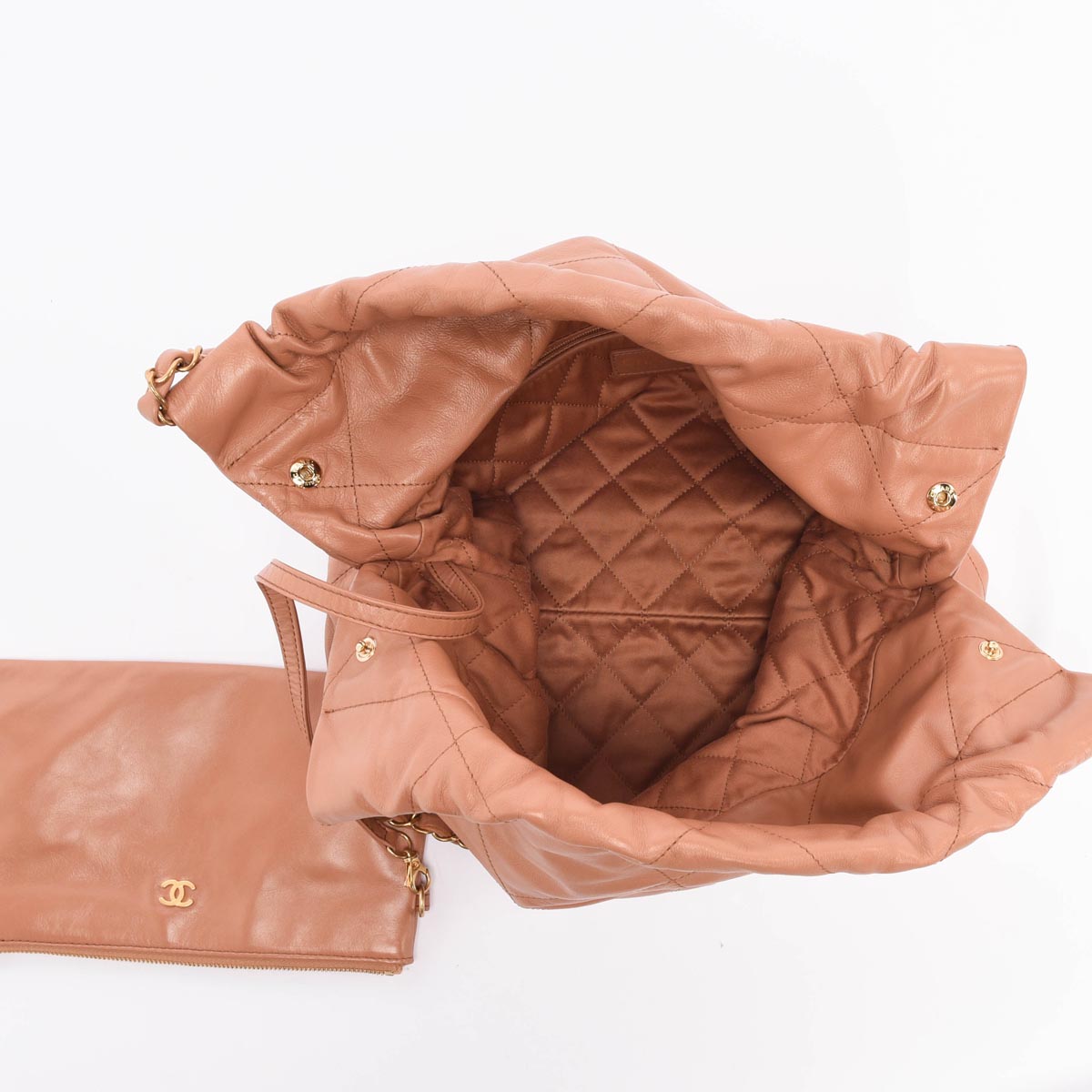 Chanel Camel Shiny Calfskin Small 22 Bag