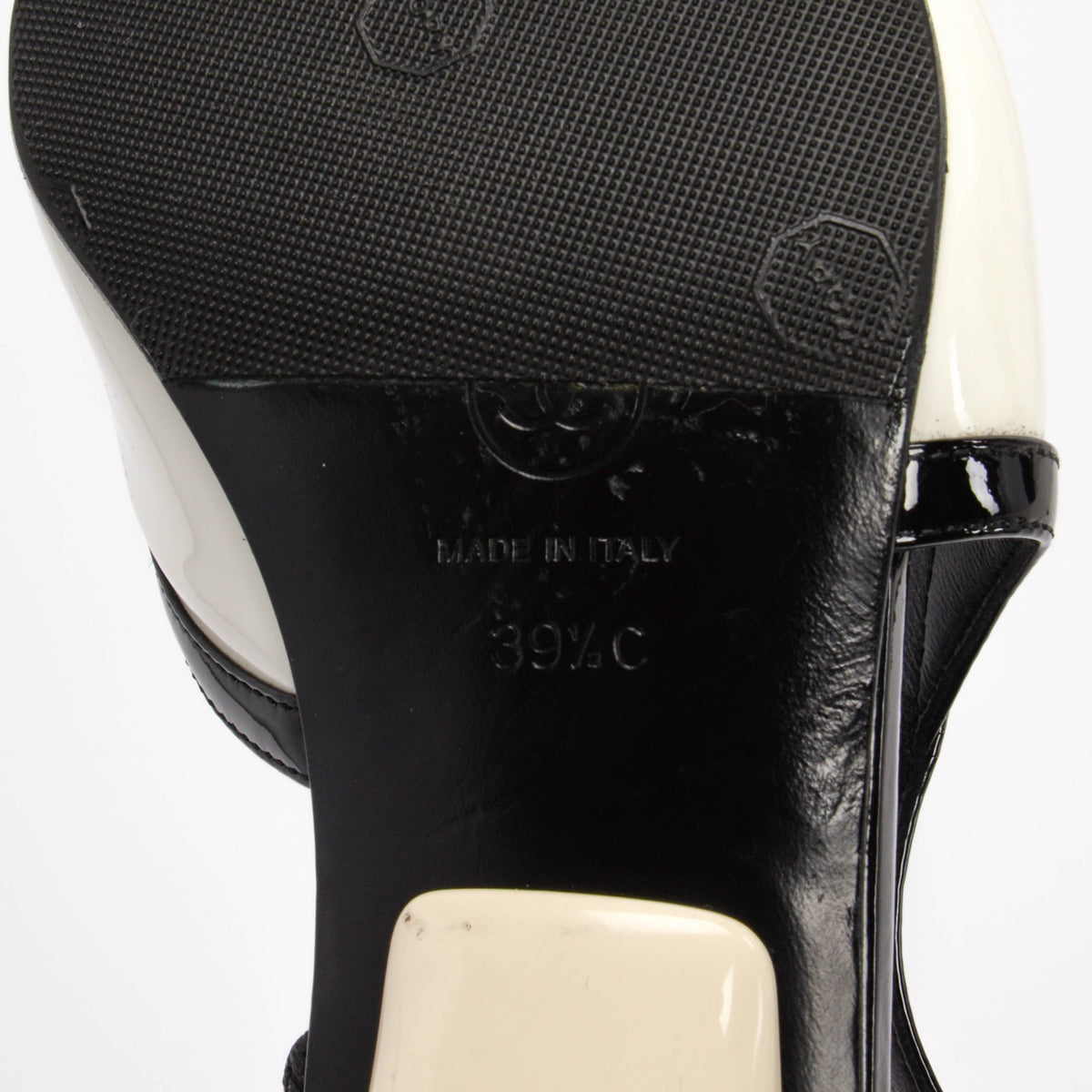 Chanel Black & White Patent Cap Toe Slingback Pumps 39.5
