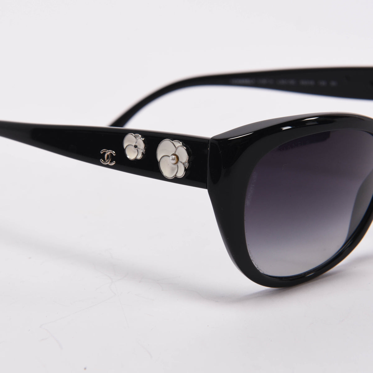 Chanel Black Acetate Camellia Round Sunglasses