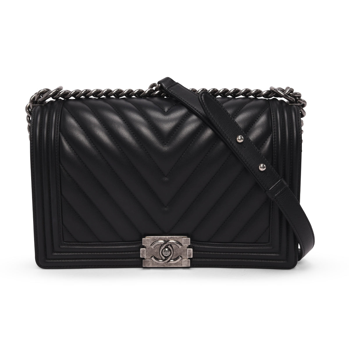 Chanel Black Chevron Lambskin Medium Boy Bag