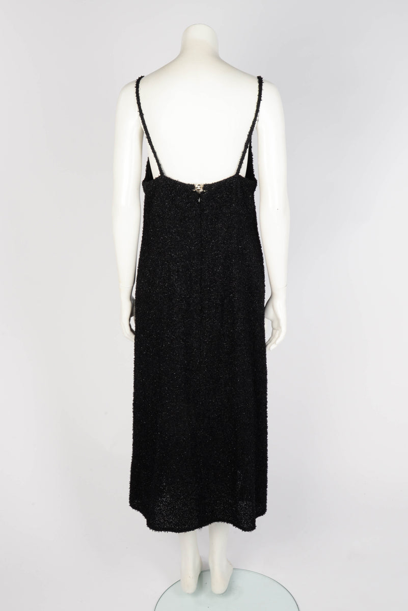 Chanel Black Lurex Boucle V-Neck Dress FR 44