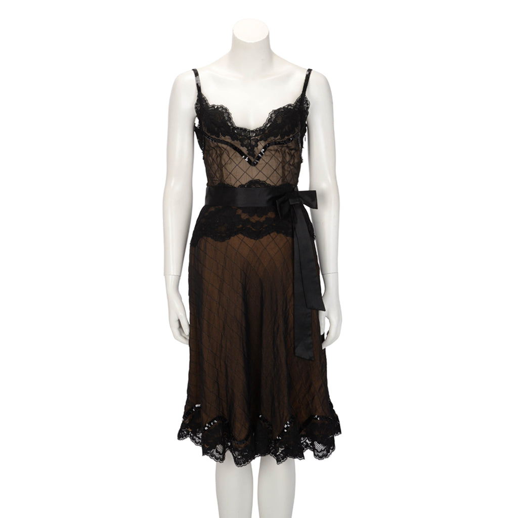 Dolce & Gabbana Black Lace Bow Waist-Detail Dress IT 40