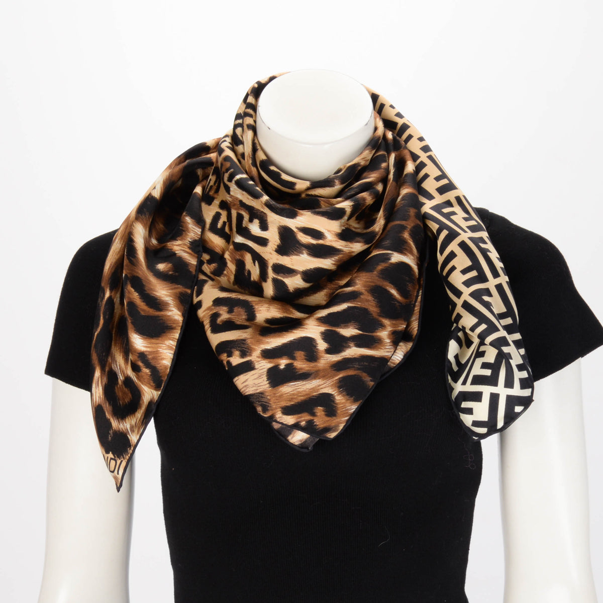 Fendi Leopard Print Silk FF Gradient Scarf