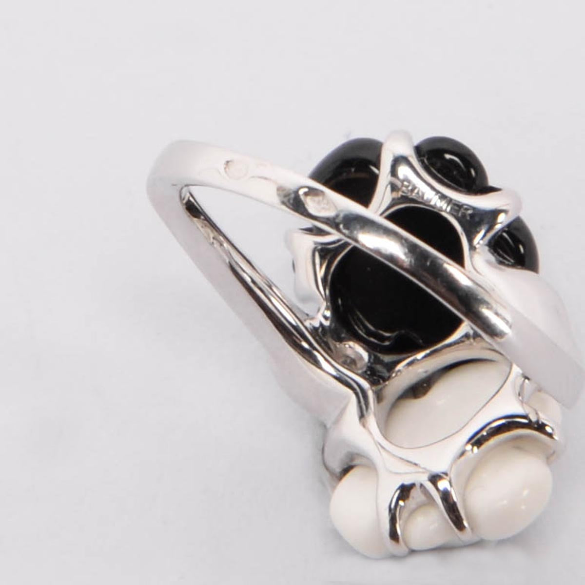 Chanel White Gold, Diamond, Onyx & Agate Camelia Sculpte Ring