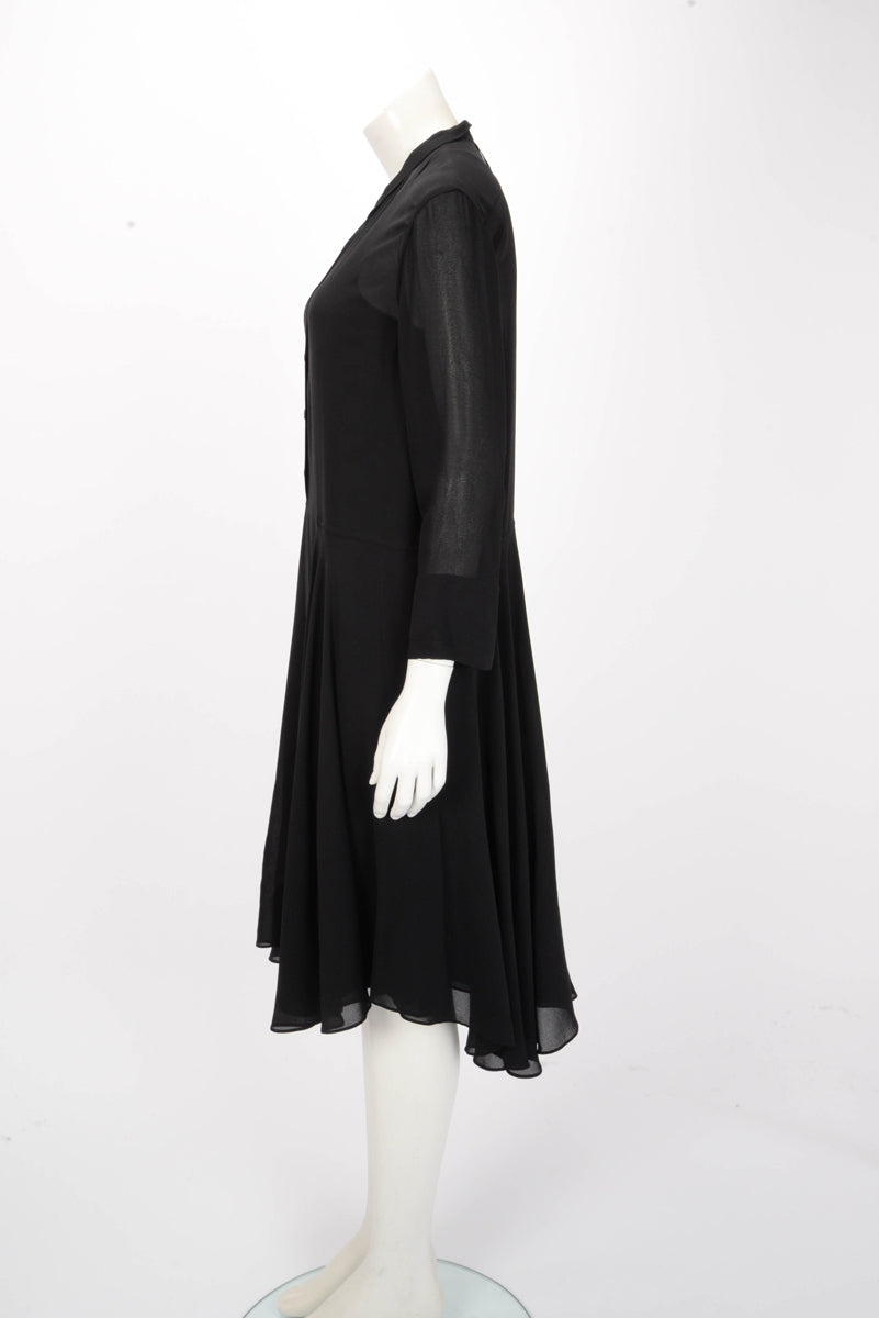 Hermes Black Silk Georgette Button Front Dress FR 38