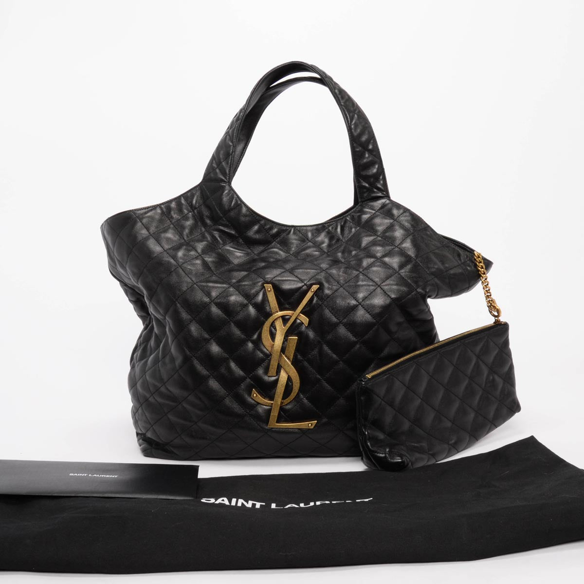Saint Laurent Black Quilted Lambskin Maxi Icare Shopping Tote